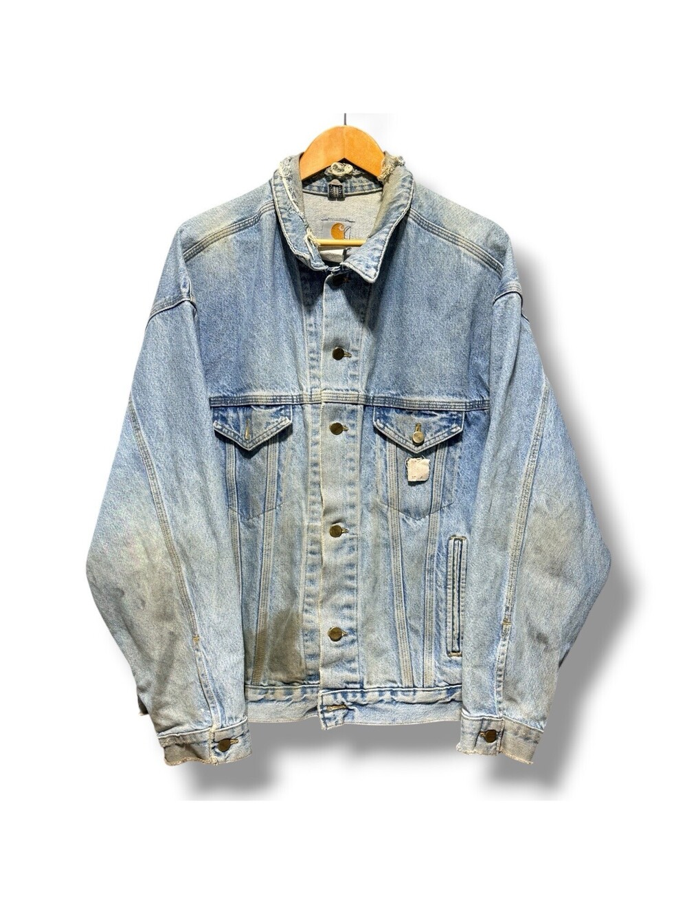 Vintage 90s Carhartt Denim Jacket Men’s XL Faded Distressed Blue Workwear
